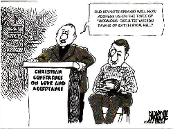 A cartoon poking fun at anti-Mormonism